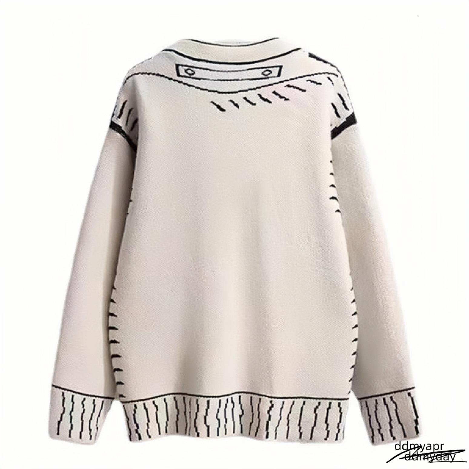 Maoning Autumn Winter Sweater Black And White Oversized Jacquard Loose Lazy Style Knitted Womens Cardigan Ddmyday