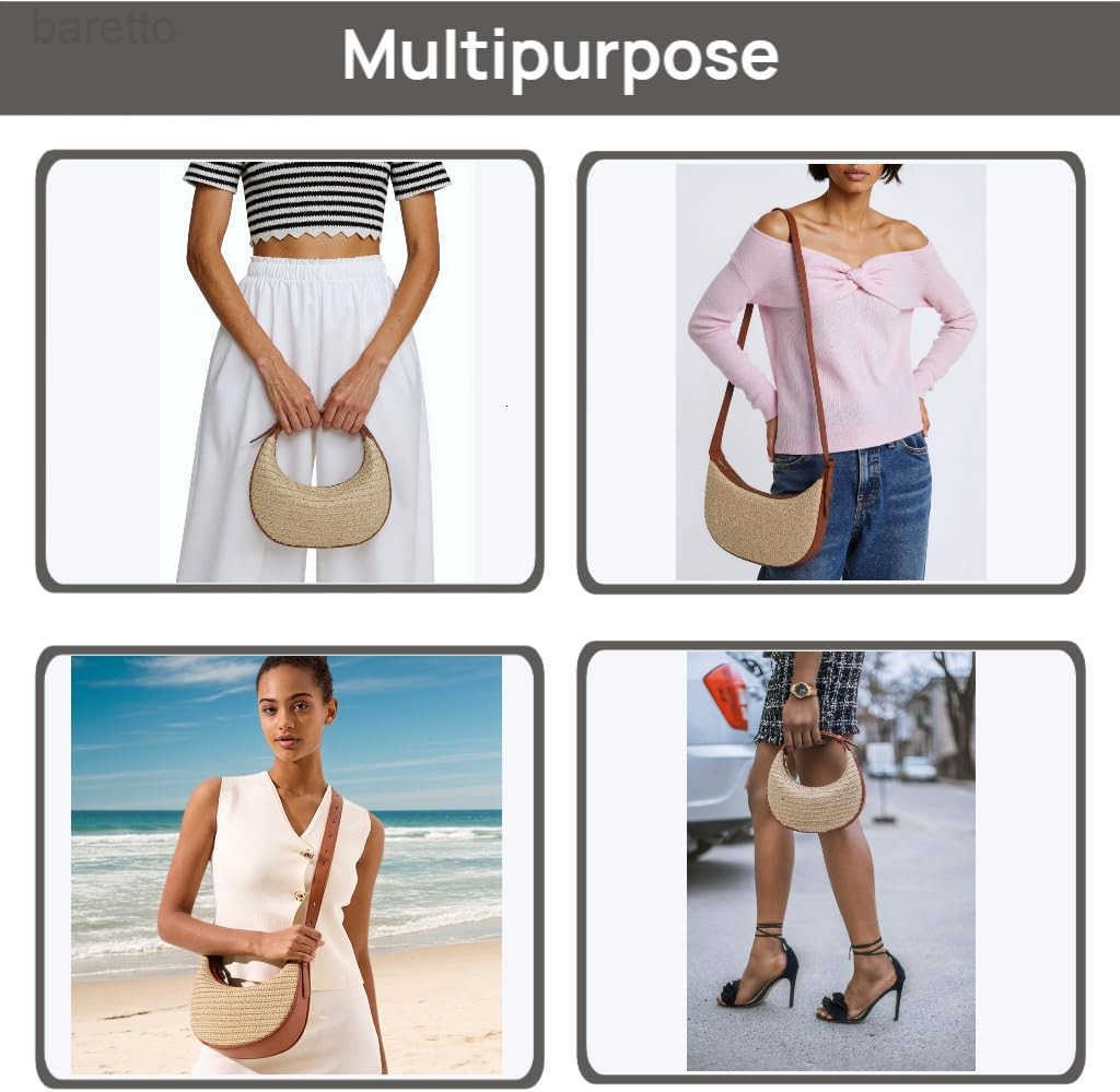 Straw Crossbody Shoulder BagBeach Woven Hobo Bag Shoulder Underarm Bag Chic Crescent Purses with Adjustable Straps M250903