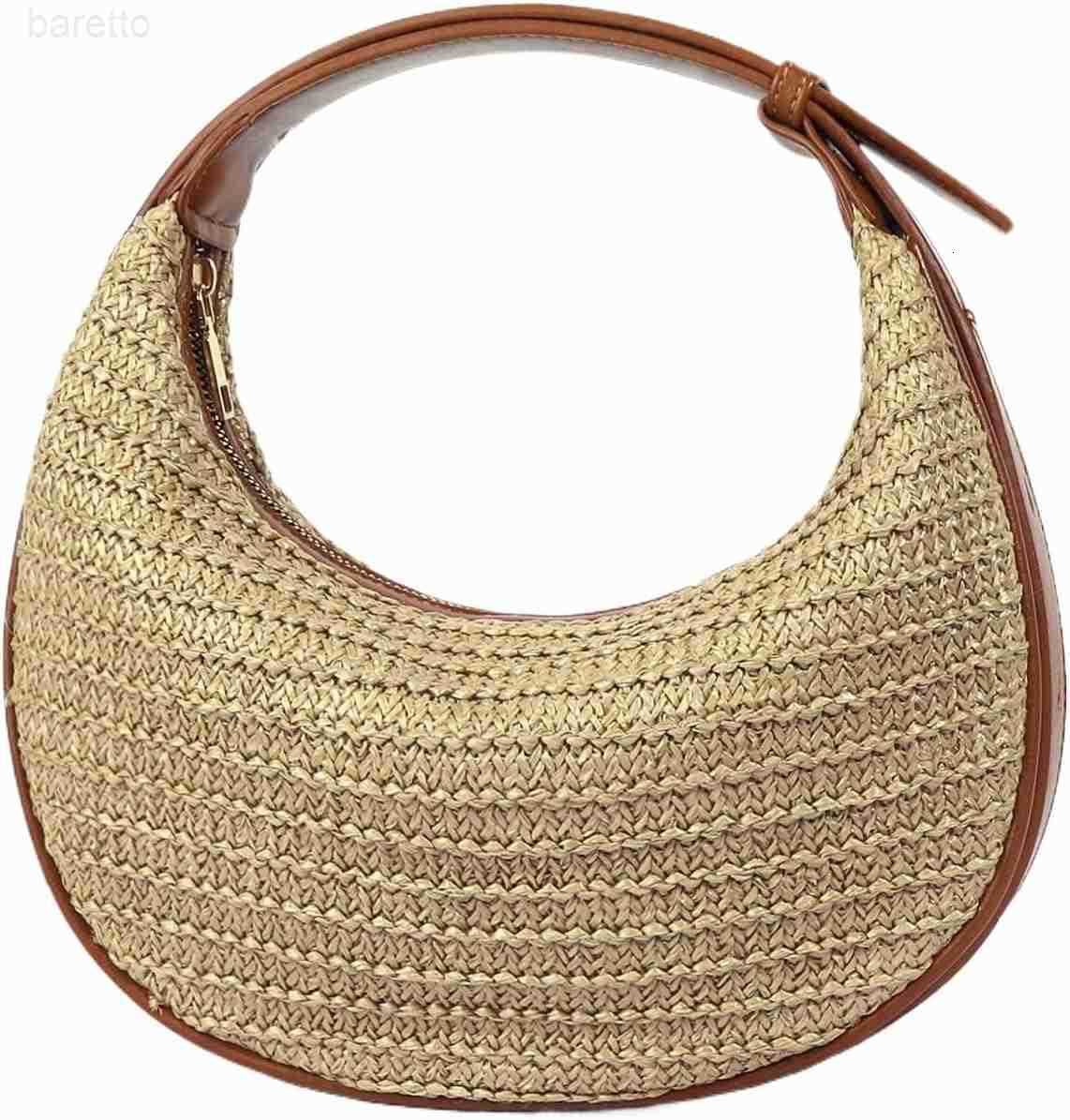 Straw Crossbody Shoulder BagBeach Woven Hobo Bag Shoulder Underarm Bag Chic Crescent Purses with Adjustable Straps M250903