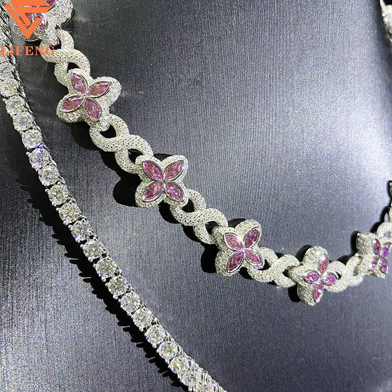 New Luxury Man Women Iced Out Fancy Chains Vvs Moissanite Diamond Four Leaf Clover Flowers Infinity Cuban Link Chain Necklace