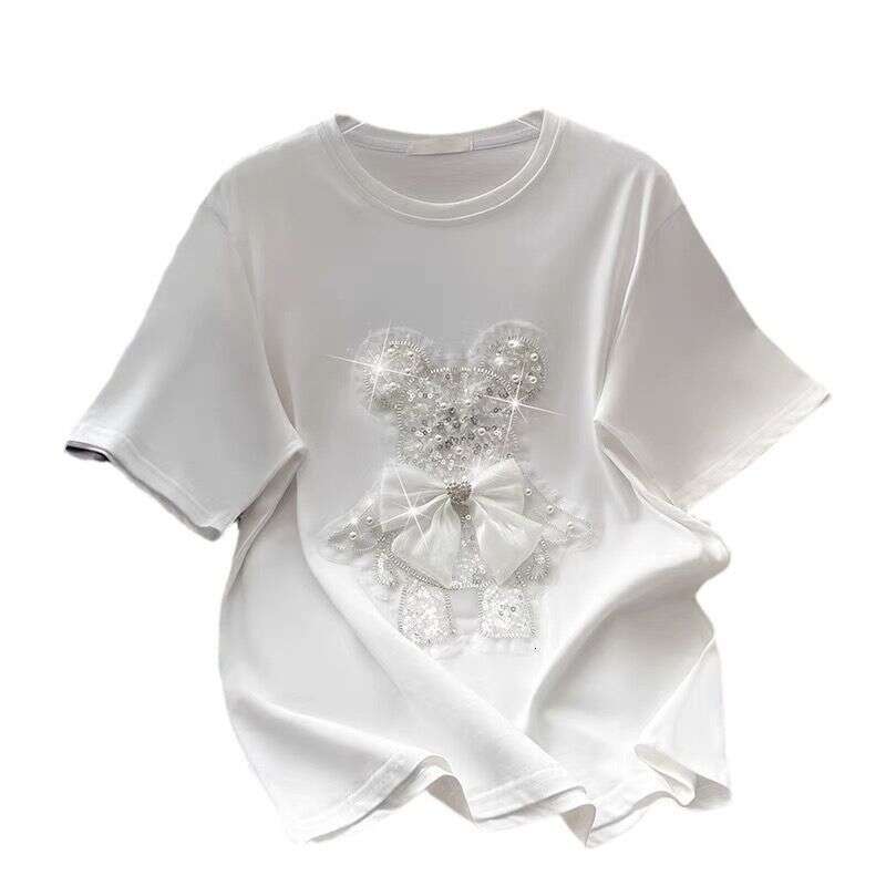 Women's Clothing Goods Three Dimensional Dia Sequin Embroidery Cartoon Short Sleeved T Shirt For Women Summer Loose Fashion Age Reducing Tops