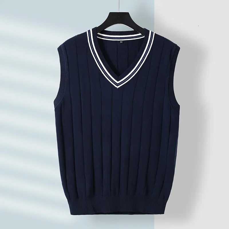 Winter Men Knit Vest Casual Knitted Sweater Cotton Waistcoat vNeck Knitwear Mens Slim Fit Striped Sweater Vest Man ClothingXJ250904
