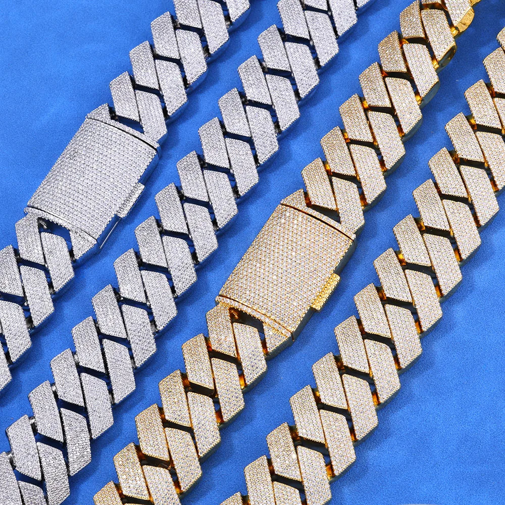 Thick Heavy 25mm Six Rows Prong Setting Cuban Link Chain Iced Out Hip Hop White Gold Plated Necklace Jewelry Women Men Gifts 250903