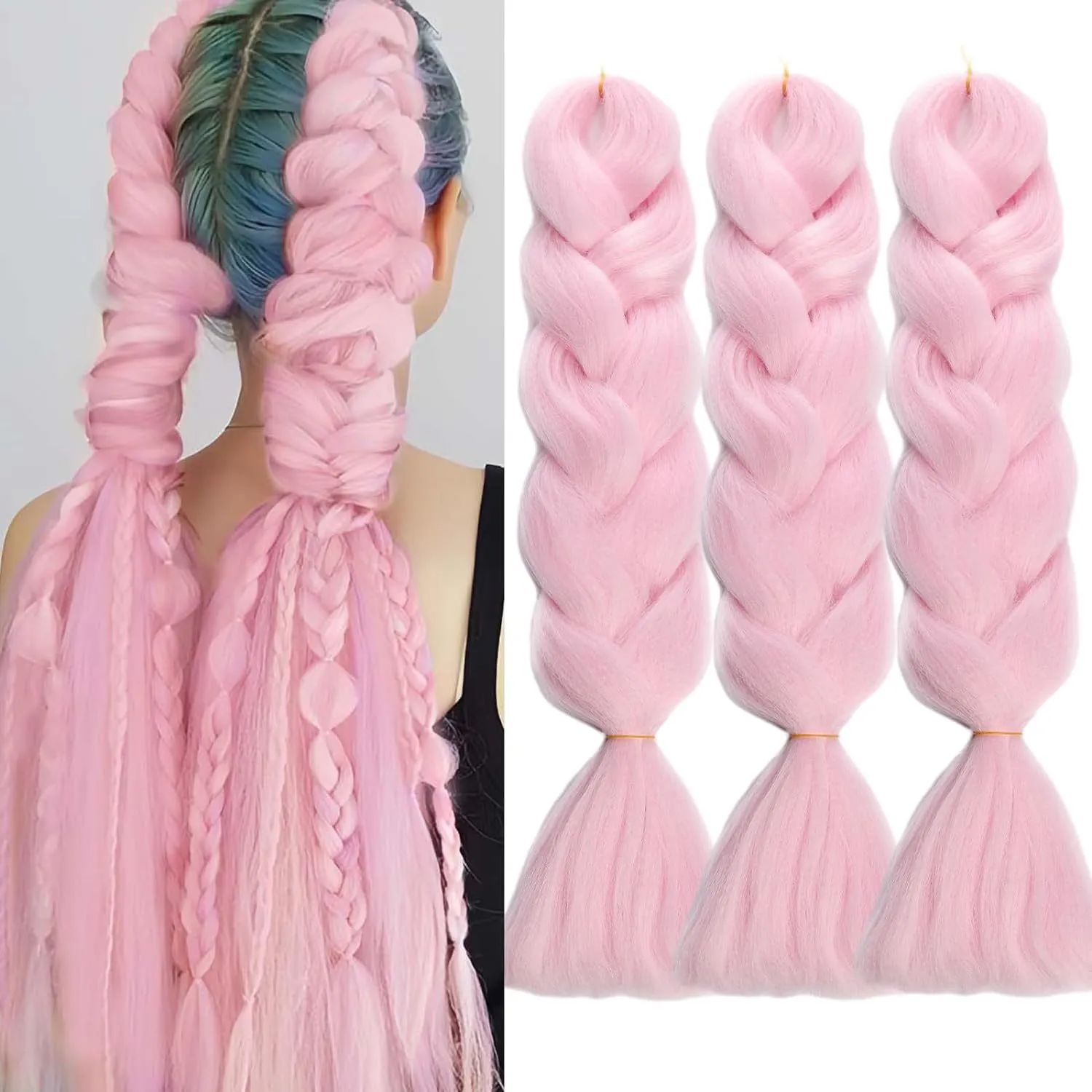 KPOP Rumi Ombre Color Synthetic Braiding Hair for Hair 24 Inch Braiding Hair Extensions Accessories Jumbo Braids 100G/Pack Hair Wefts Women DIY Hair E