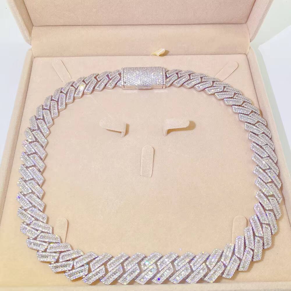 Custom 18mm Heavy Cuban Chain Hip Hop Iced Out Moissanite Diamond 925 Necklace Customizable Cuban Link Jewelry