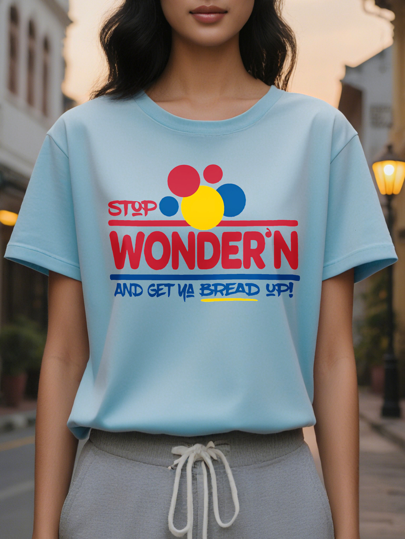 Large XL S Funny Stop Worrying and Get a Bread T-Shirt Soft Pink Crew Neck Casual Shirt Women Lightweight Everyday Top Plus Size