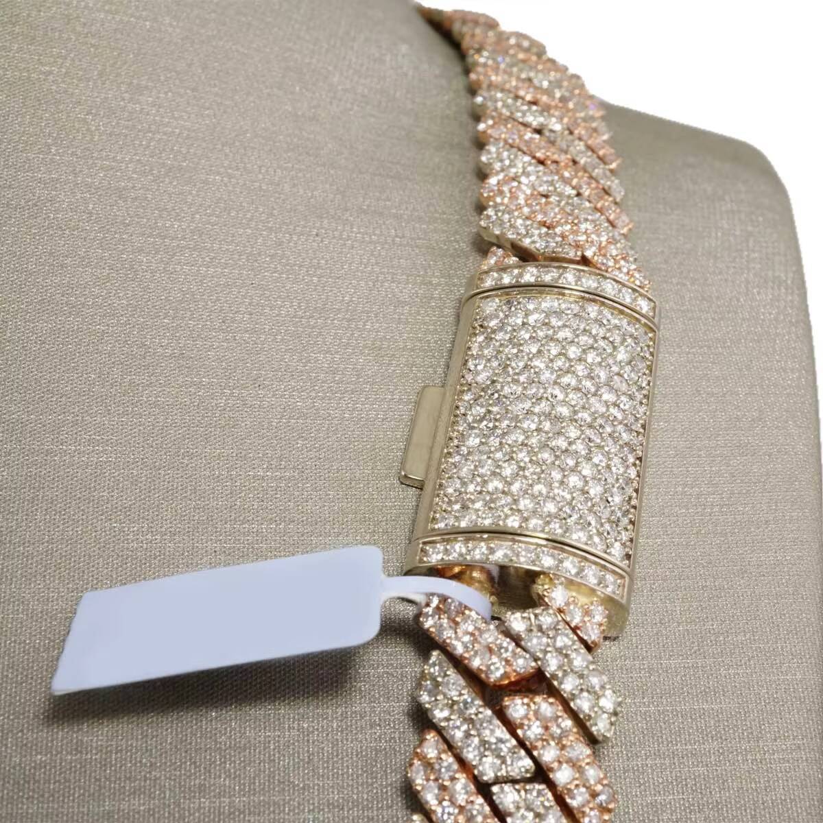 Hip Hop Jewelry Custom 14mm Real 14K Yellow Gold Synthetic CVD VS Grown Diamond Iced Out Cuban Link Chain and Bracelet for Men