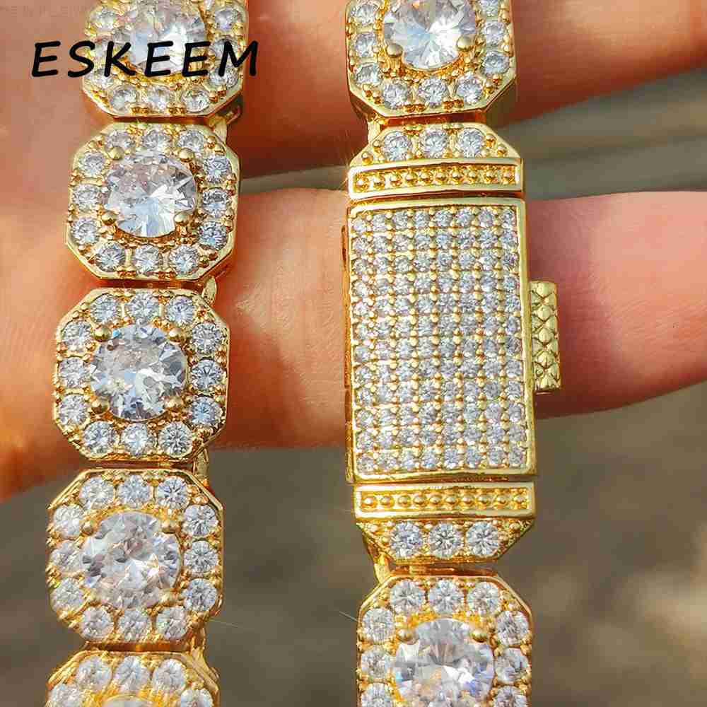 Eskeem Luxury Iced Out Tennis Necklace 925 Silver Gold Plated VVS Moissanite Chain Hip Hop Unisex Jewelry Gift