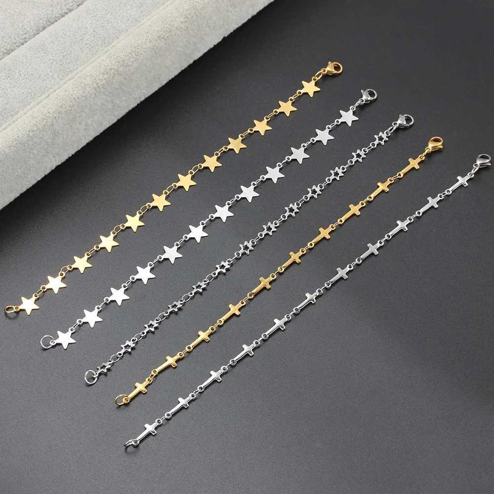 Stainless Steel Chain Bracelet For Women Silver Gold Color Charm Cross Star Female Trendy Jewelry Wholesale 7 8 9 Inch W250904
