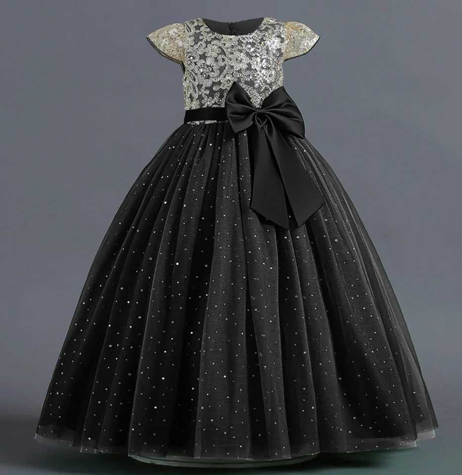 Fashion Bow Bridesmaid Girls Dress Sequin Flower Wedding Princess Prom Gown Elegant Tulle Birthday Party Dresses Evening Vestido Z250904