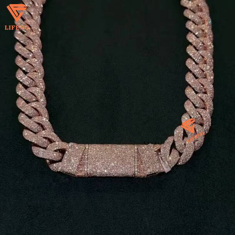 20mm Rose Gold Moissanite Cuban Chain Pass Tester Vvs Diamond Iced 925 Silver Miami Cuban Link Chain