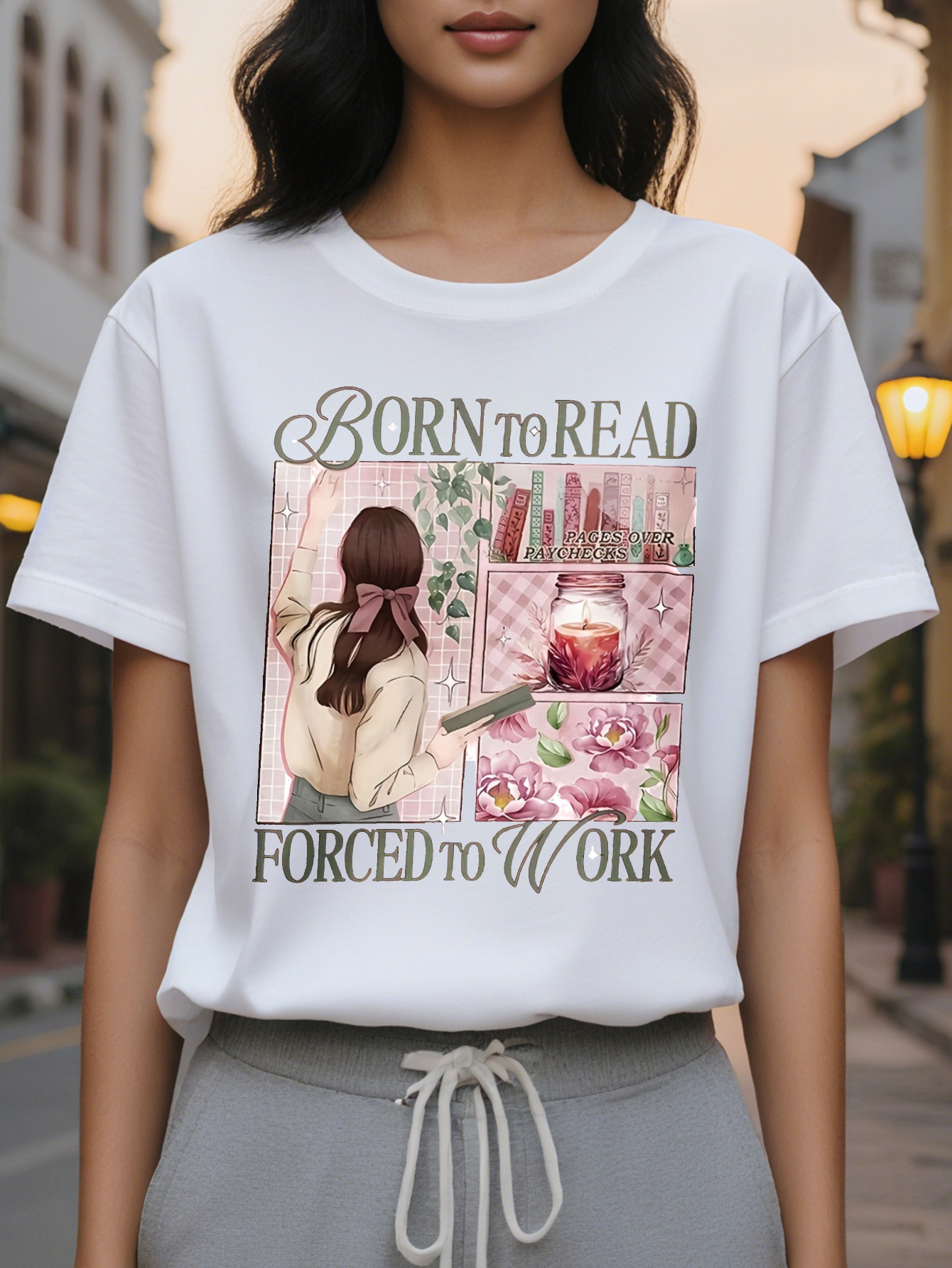 Large XL Born to Read Women S T Shirt Casual Crew Short Sleeve Round Neck Tee with Lover Design Perfect for Spring Plus Size
