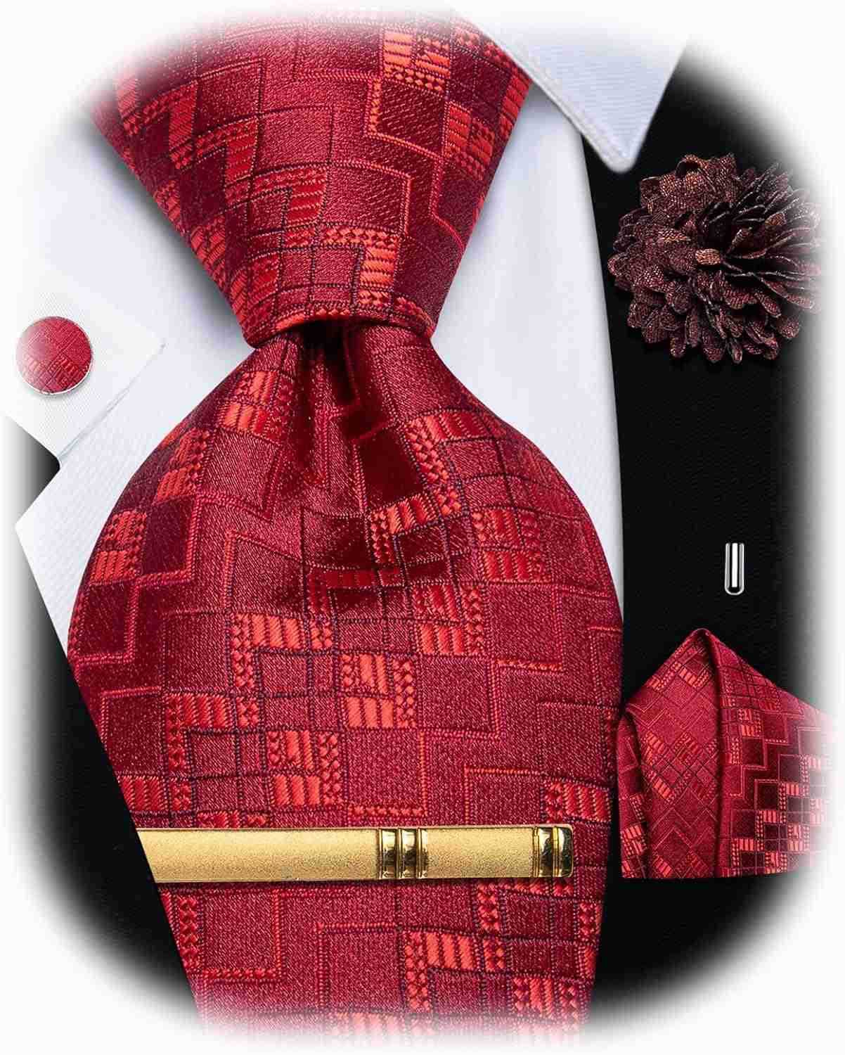 Tie and Pocket Square Cufflinks with Lapel Pin Sets for Men 5PC Wedding PartyW250904