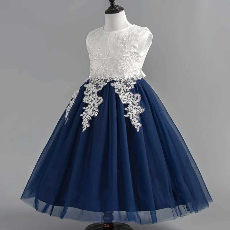 Kids Girl Sleeveless Mesh Dresses Baby Girl Birthday Ceremony Gown Children Navy Princess Dress Z250904