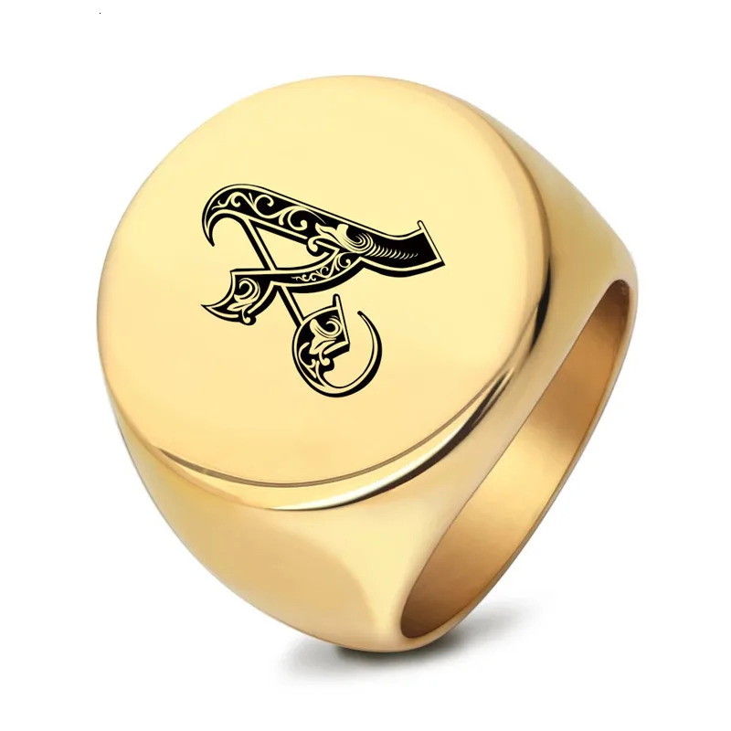ZORCVENS Punk Gold Color AZ 26 Letters Initial Name Rings for Men Big Round Stainless Steel Wedding Ring Jewelry Gifts 250904