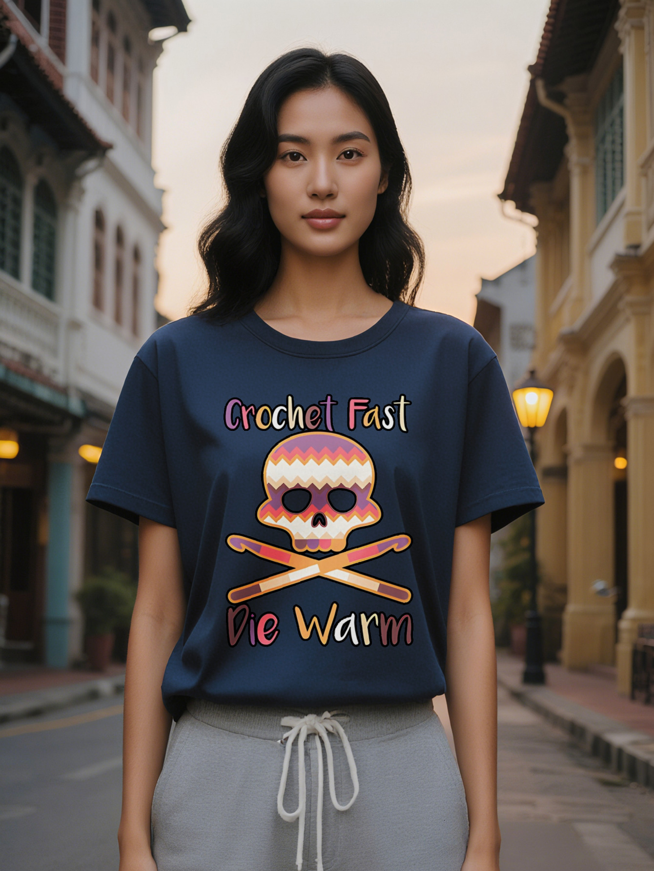 Large XL Casual Graphic T-Shirt Skull Hook Print with Crochet Fast Die Warm Text Black Round Neck Summer Top hine Plus Size