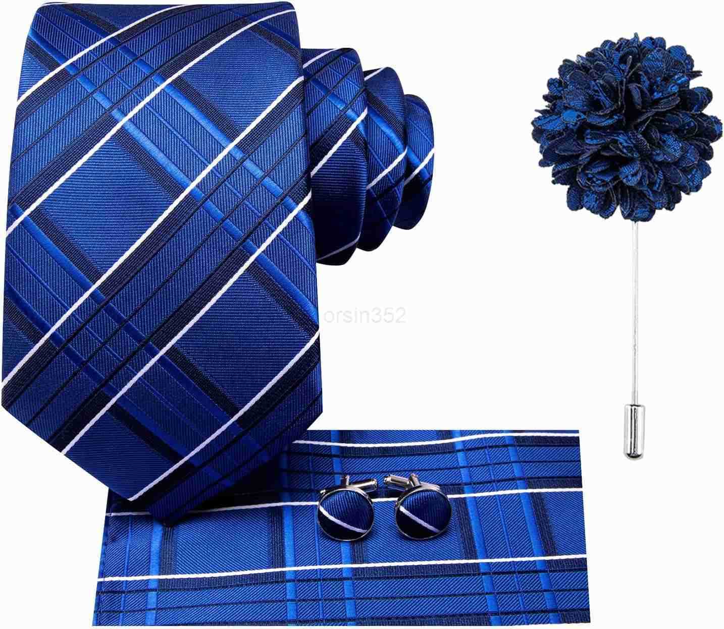 Men Ties Set Woven Necktie and Lapel Pin Pocket Square Cufflinks Sets Formal Business WeddingW250904