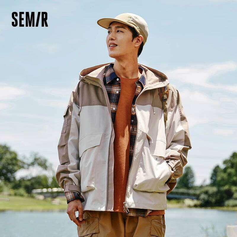 Semir Three-Proof Jacket Men Autumn Outdoor Color Block Hooded Windbreaker Large Pocket Workwear Trendy Coat