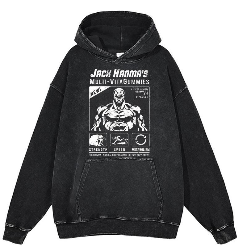 440g Heavyweight Washed Vintage Jack Hanma Anime Street Retro Cotton Hoodie - TT8342
