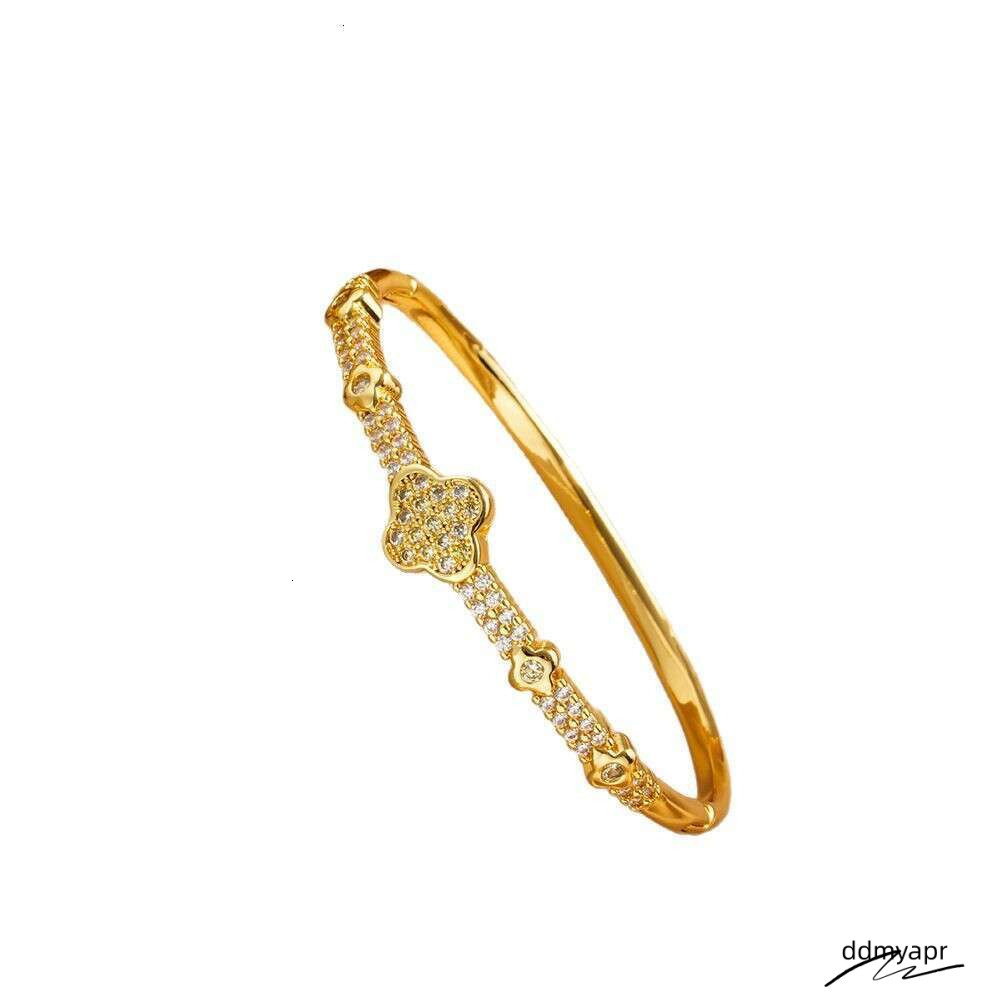 New Full Zircon Bracelet Open High-End Design With Inlaid Dias For Women Ddmyday Four-Leaf Clover Non-Fading Ddmyday