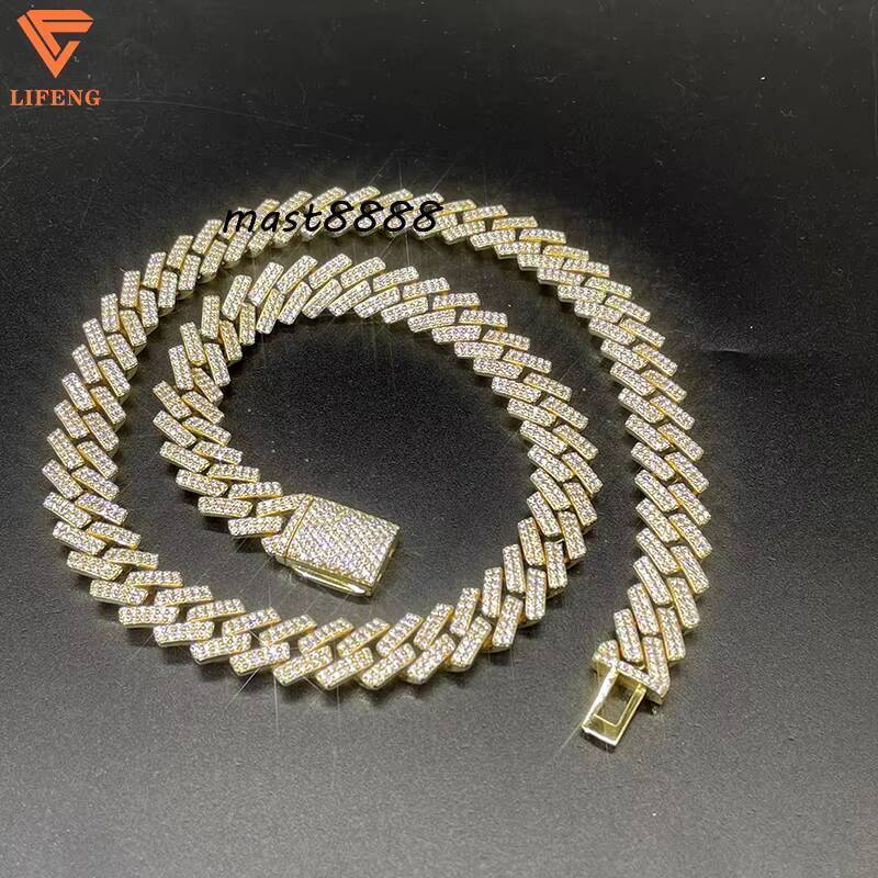 925 Sterling Silver Miami Cuban Link Chain 18k Gold Plated Vvs Moissanite Diamond Cuban Chain Moissanite Hip Hop Necklace