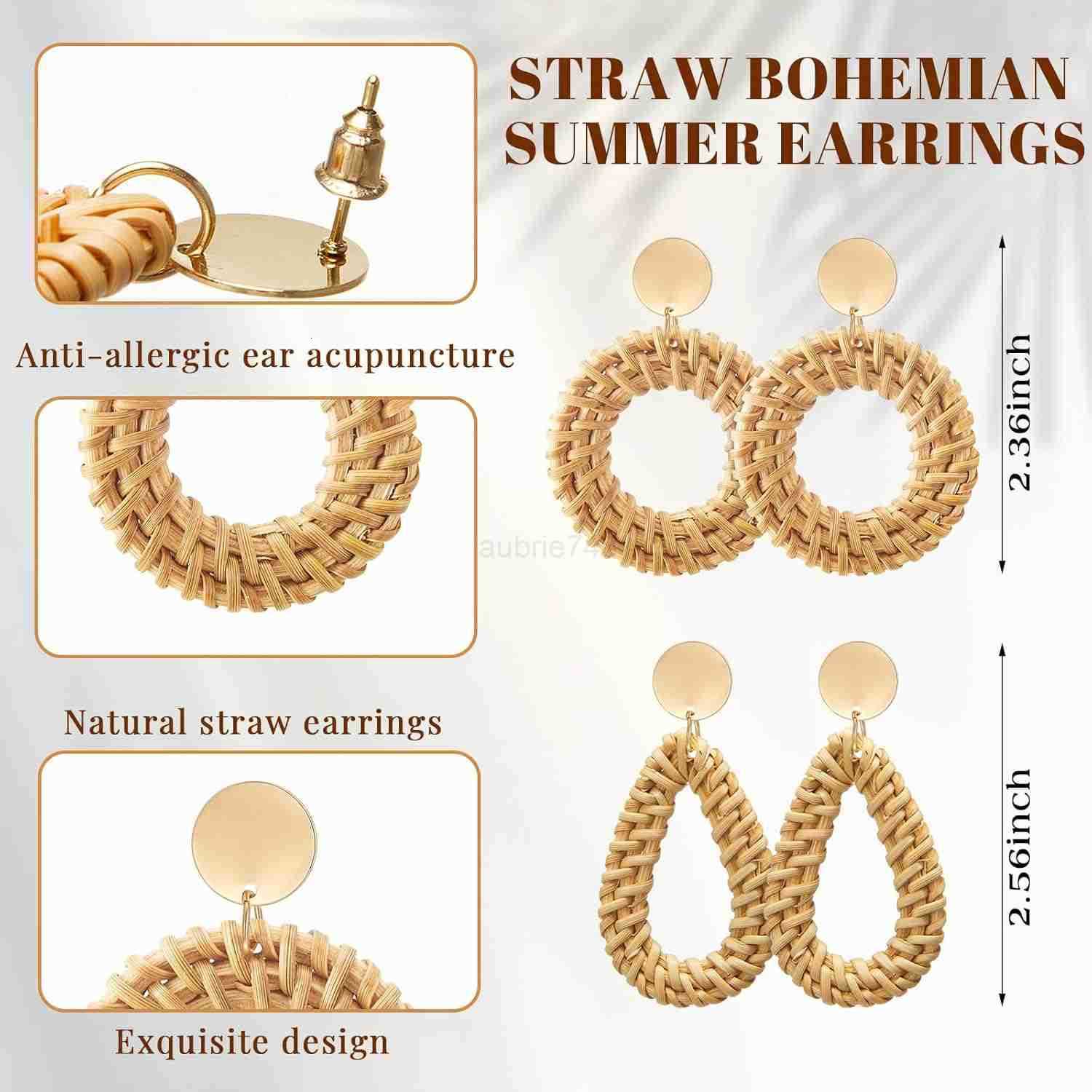 Mini Clutch Tote Handbag 2 Pairs Rattan Earrings for Women Crossbody Bag Bohemian Woven Clutch Bucket Handbag M250904