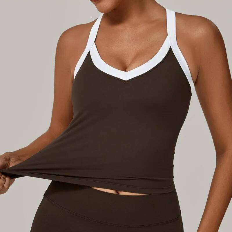 Women's Sports Vest Color Block Heart-Shaped Neckline Open Back Fiess Top Quick Dry Fabric Yoga Running Workout