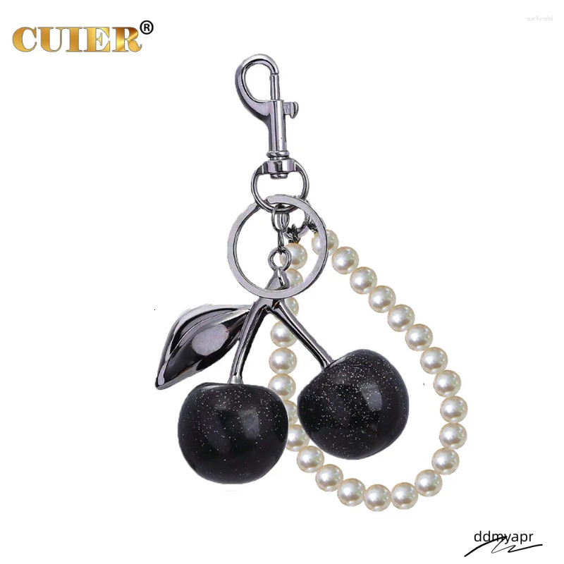 Keychains 1Pc Cute Pearl Bracelet Cherry Fruit Keychain Bag Charm Black Red Jelly Ddmyday Cherrys Key Chain Ddmyday