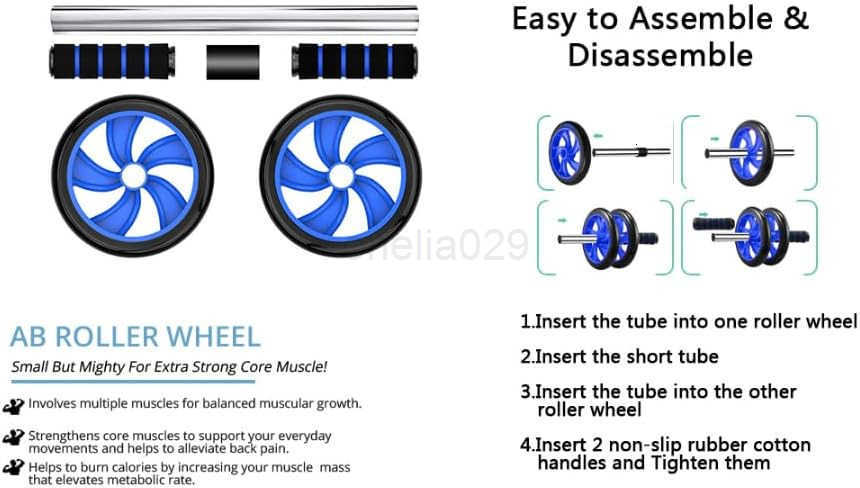 Ab Roller Wheel Dual Wheel with Thick Foam Grip Handles Blue and Black W250904
