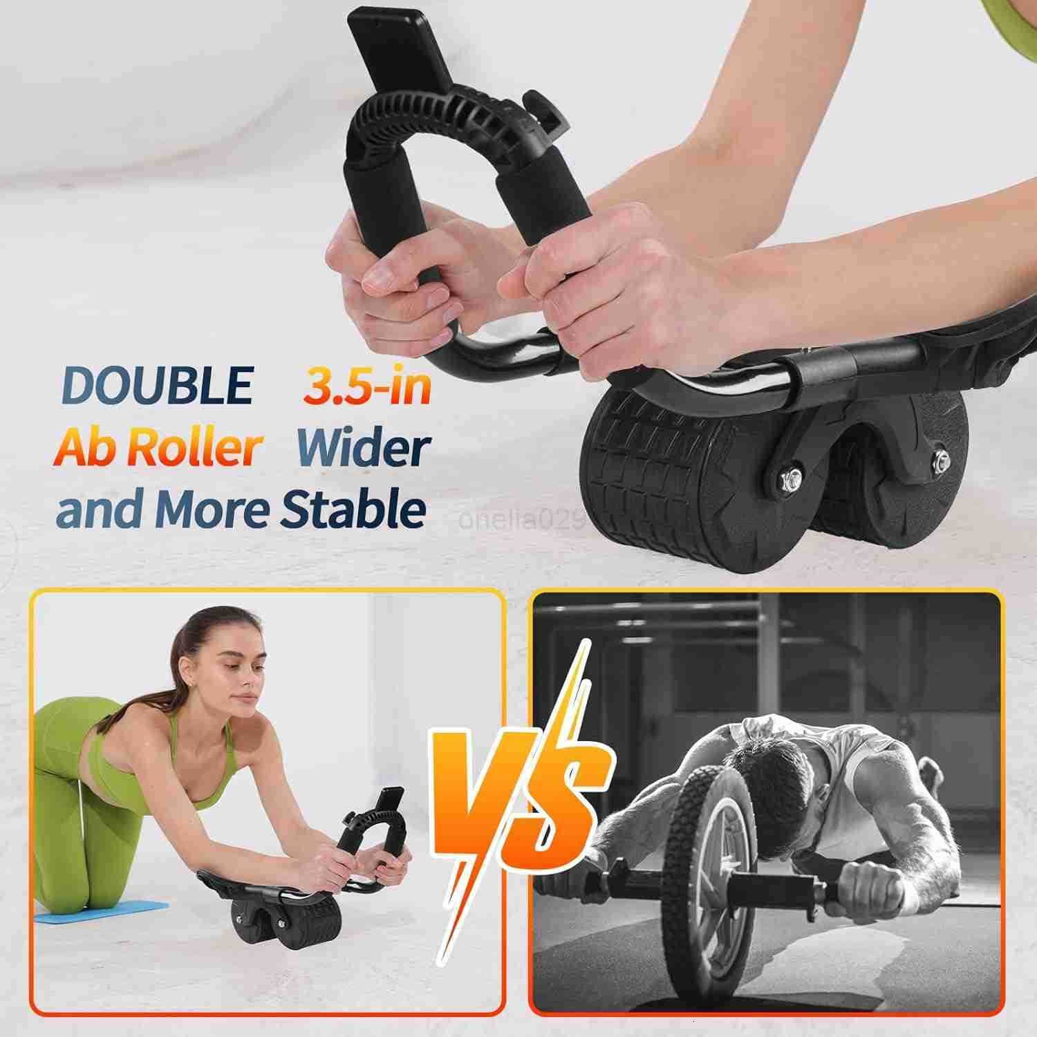 Ab Roller Wheel with Timer Knee Mat Home Workout Auto Rebound Abdominal Wheel with Elbow Support Core Workout Equipment for Strengthening Abs Home Gym