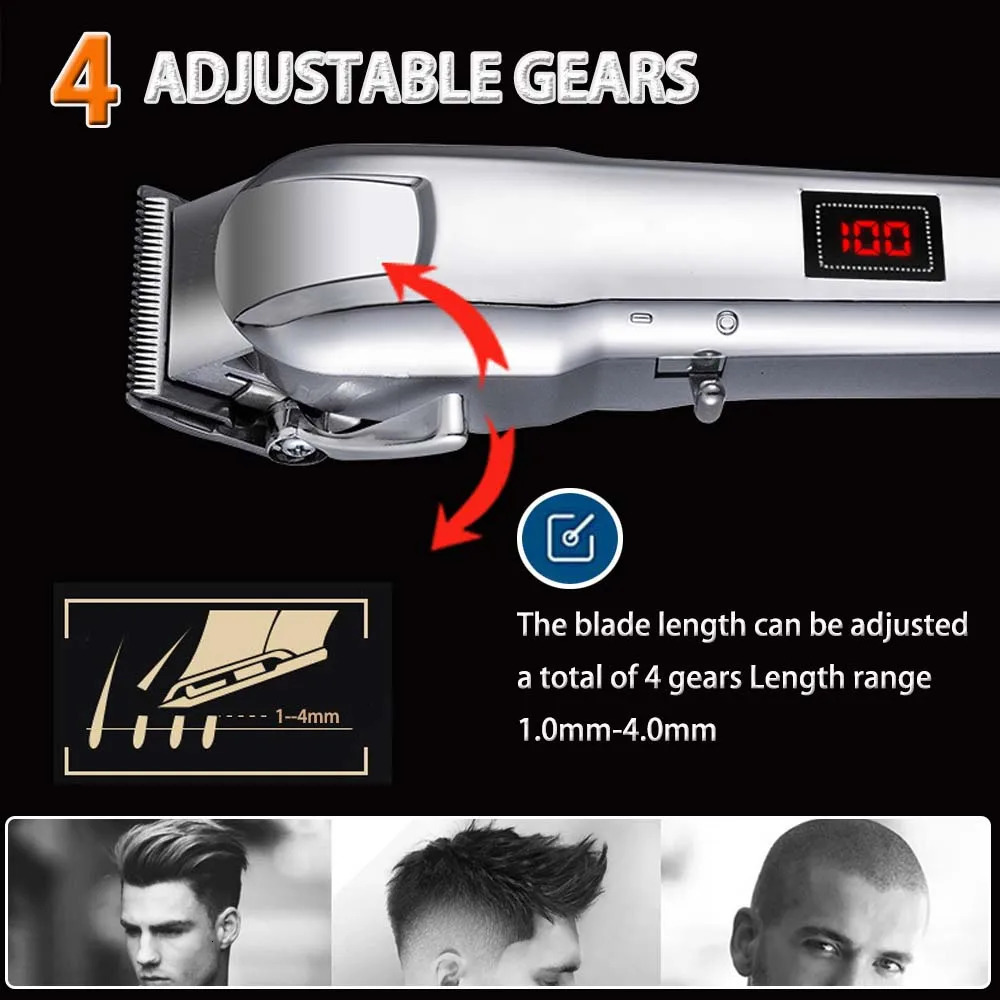 Cordless Electric Hair Clippers for MenProfessional Barber and Trimmers Set Cutting Kit with LED Display 250825