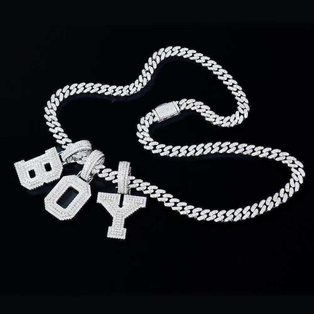 Sterling Sier Initial A-Z Letter Charm Hip Hop VvsMossanite Moissanite Chain Pendant