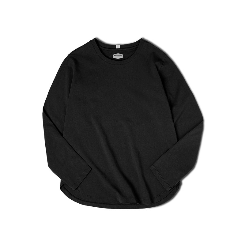 Maden Long Sleeve Basic T-Shirt for Women Round Collar Cotton Tops Loose Fit Solid Color Tees Oversized T-shirts