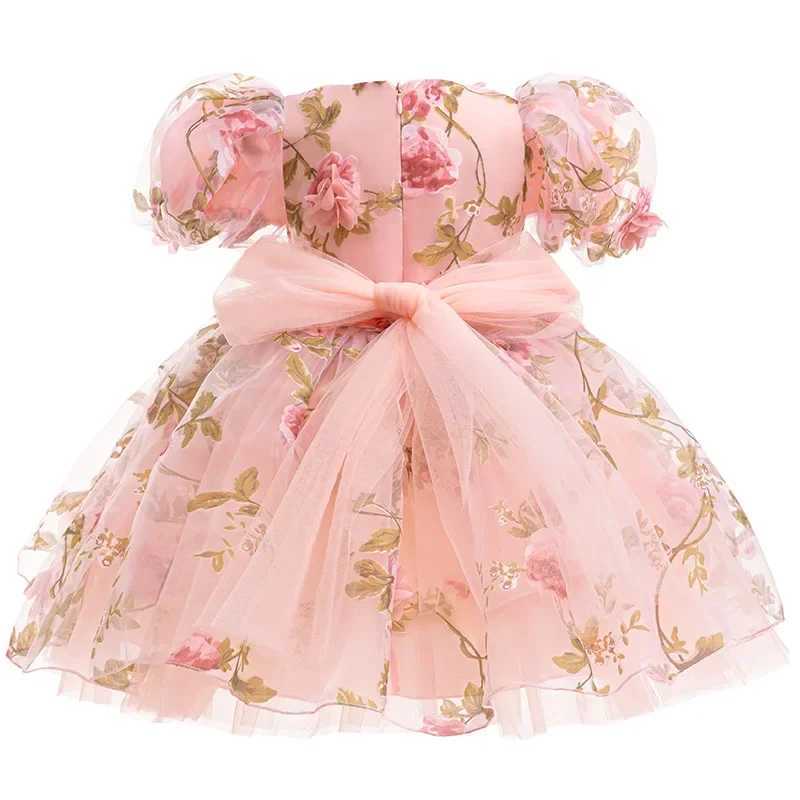 2024 Rose Girls Dress Summer Mesh Fashion Bow Little Princess Baby Dress Christmas Birthday Gifts 1 2 3 4 5 6 Years Kids Clothing Z250904
