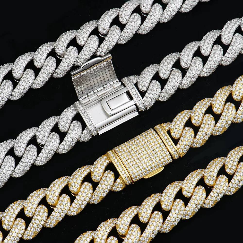 Wholesale Jewelry Hip Hop Miami Iced Out Gold Plated Silver 925 Vvs Diamond Moissanite Cuban Link Chain