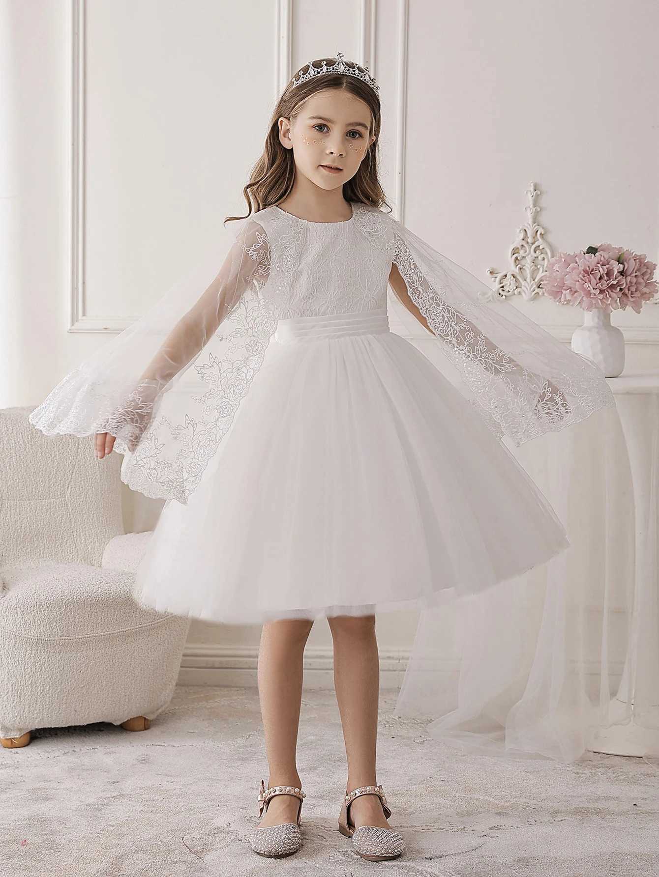 Girls White Gauze Princess Dress Draped Design Childrens Tulle Dresses Suitable for Birthday Party Weddings Z250904