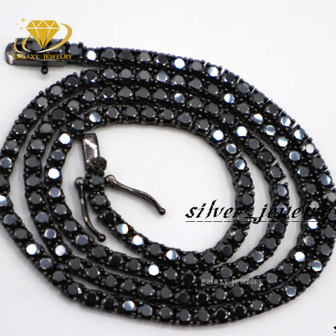 Wholesale 3mm 4mm 5mm Black Moissanite Tennis Chain 925 Sterling Silver Hip Hop Jewelry Men Black Diamonds Iced Tennis Necklace