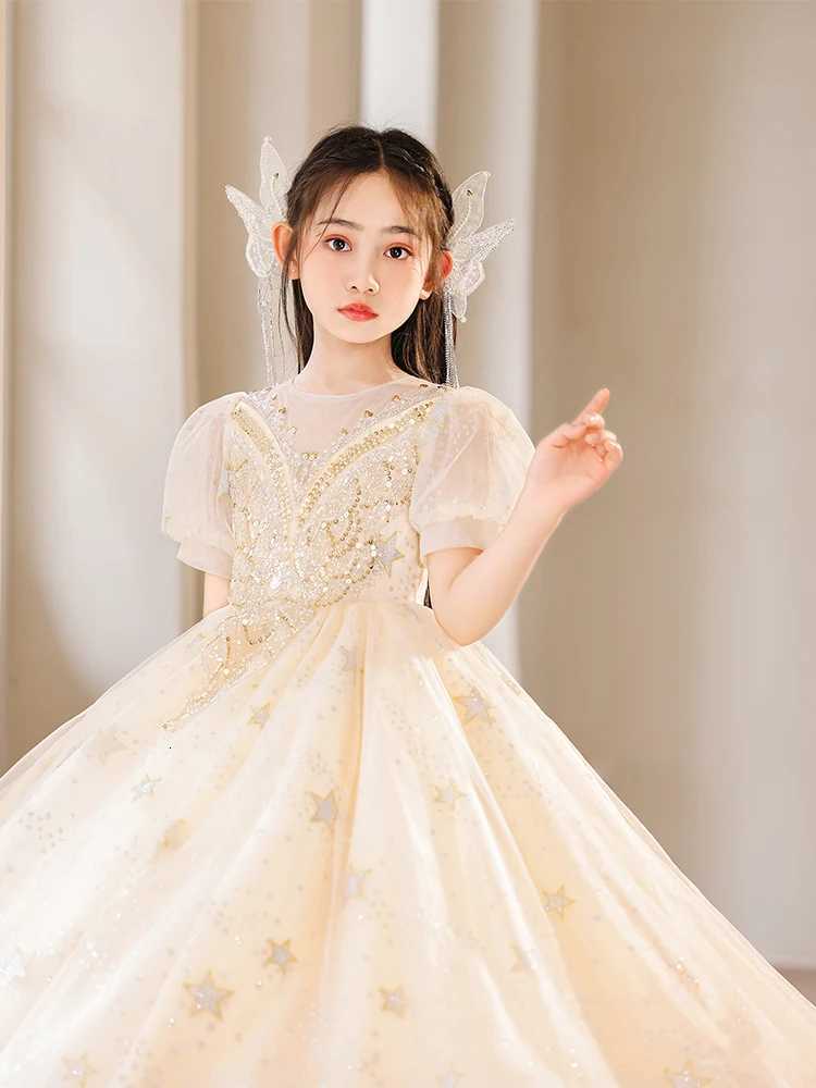 15-3 Years Old Teen Girls Fluffy Mesh Dresses for Wedding Flower Elegant Party Princess Prom Gown Children Pageant Tailored Long Dress Z250904