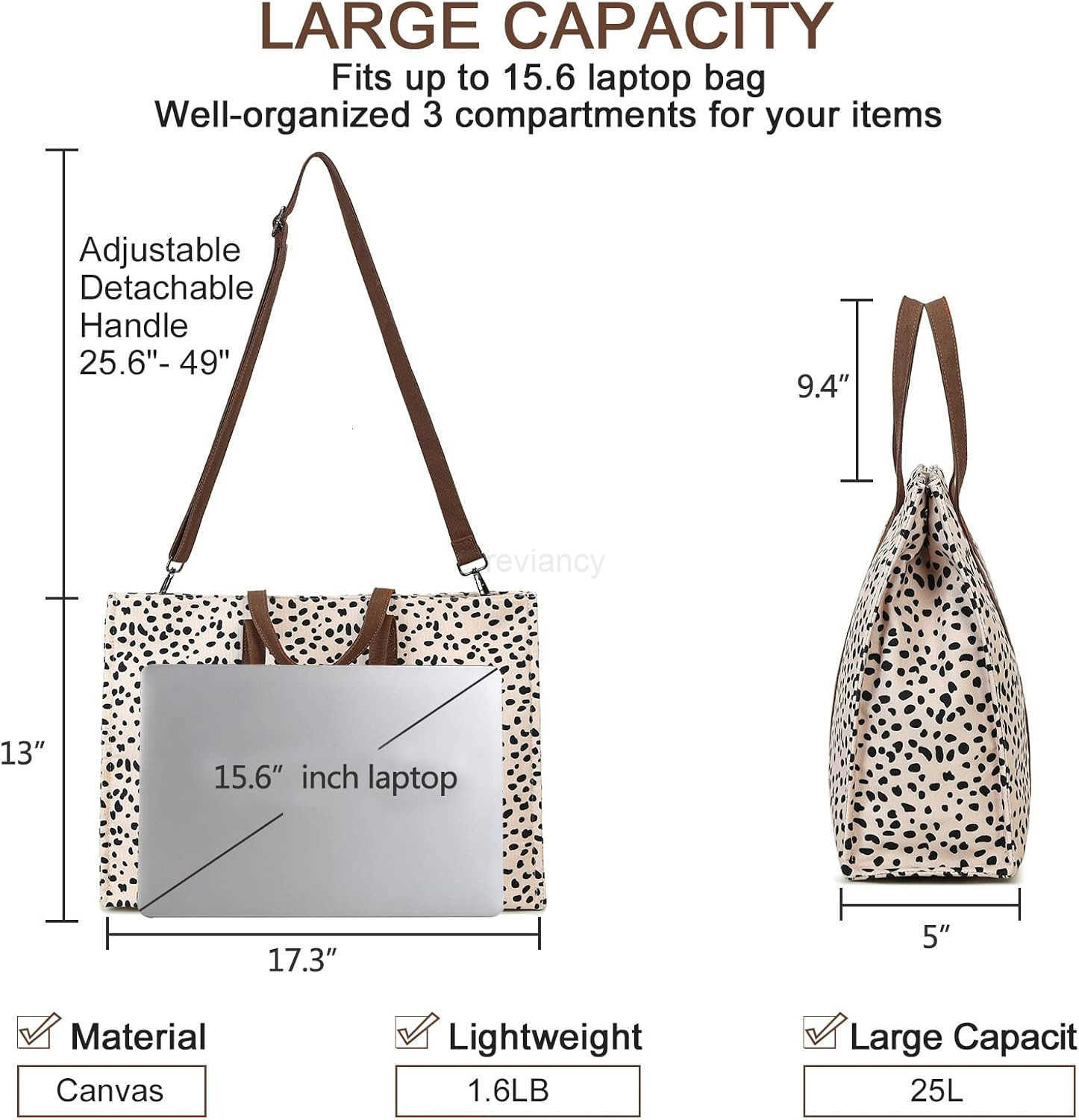 Tote Bag for Women Work 156 inch Canvas Shoulder Bags Computer Messenger Purse Teacher Handbag Office BriefcaseW250904