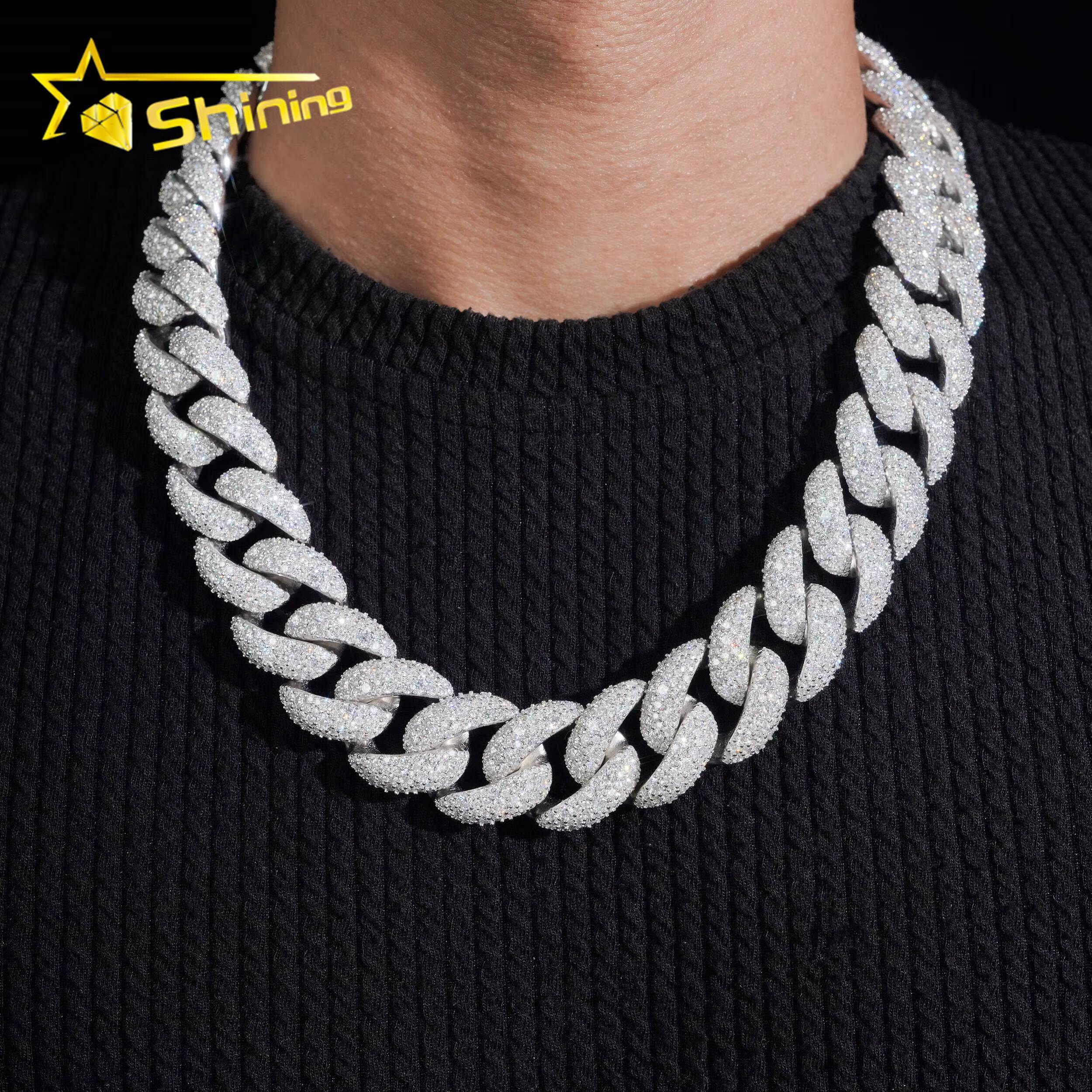 Luxury Big Size 23mm Cuban Link Chain 925 Sterling Silver Moissanite Hip Hop Jewelry Custom Moissanite Chain Cuban for Men