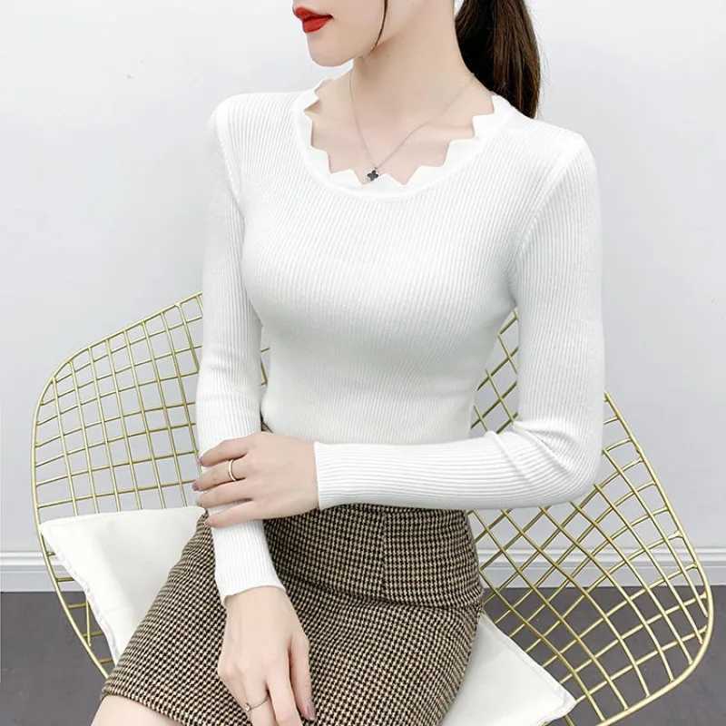 Fashion Long Sleeve Elegant Oneck Women Sweater Autumn Solid Slim Knitted Tops Winter Casual Pullover Jumper M250904