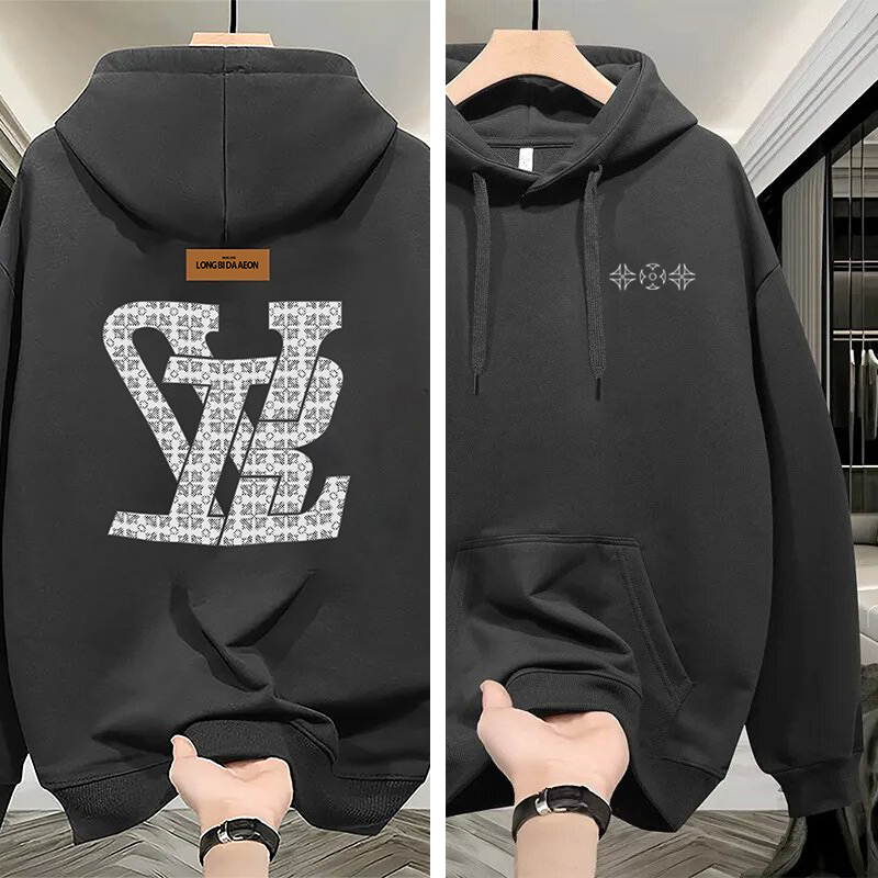 Men's Hoodies With Luxurious Design Cotton Black White And Grey Print Regular Fleece For Warmth Couple Hoodie For Men And Women
