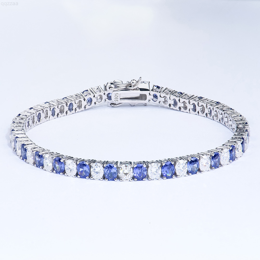 Wholesale 925 Sterling Silver Iced Out Moissanite Tennis Chain Bracelet D Color Blue Tanzanite VVS Hip Hop Style for Gift