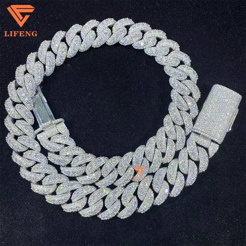Custom 20mm Big Moissanite Diamond Cuban Link Chain Necklace Iced Out Hip Hop Cuban Chain for Men Fashion Jewelry Charm Necklace