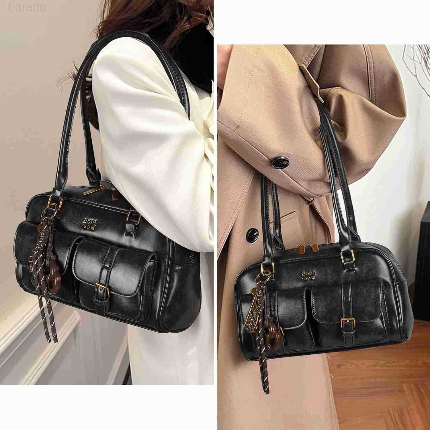 Shoulder Bag Retro Top Handle Bag Y2k 90s Multiple Pockets Designer Handbag Soft Trendy Underarm Purse M250903