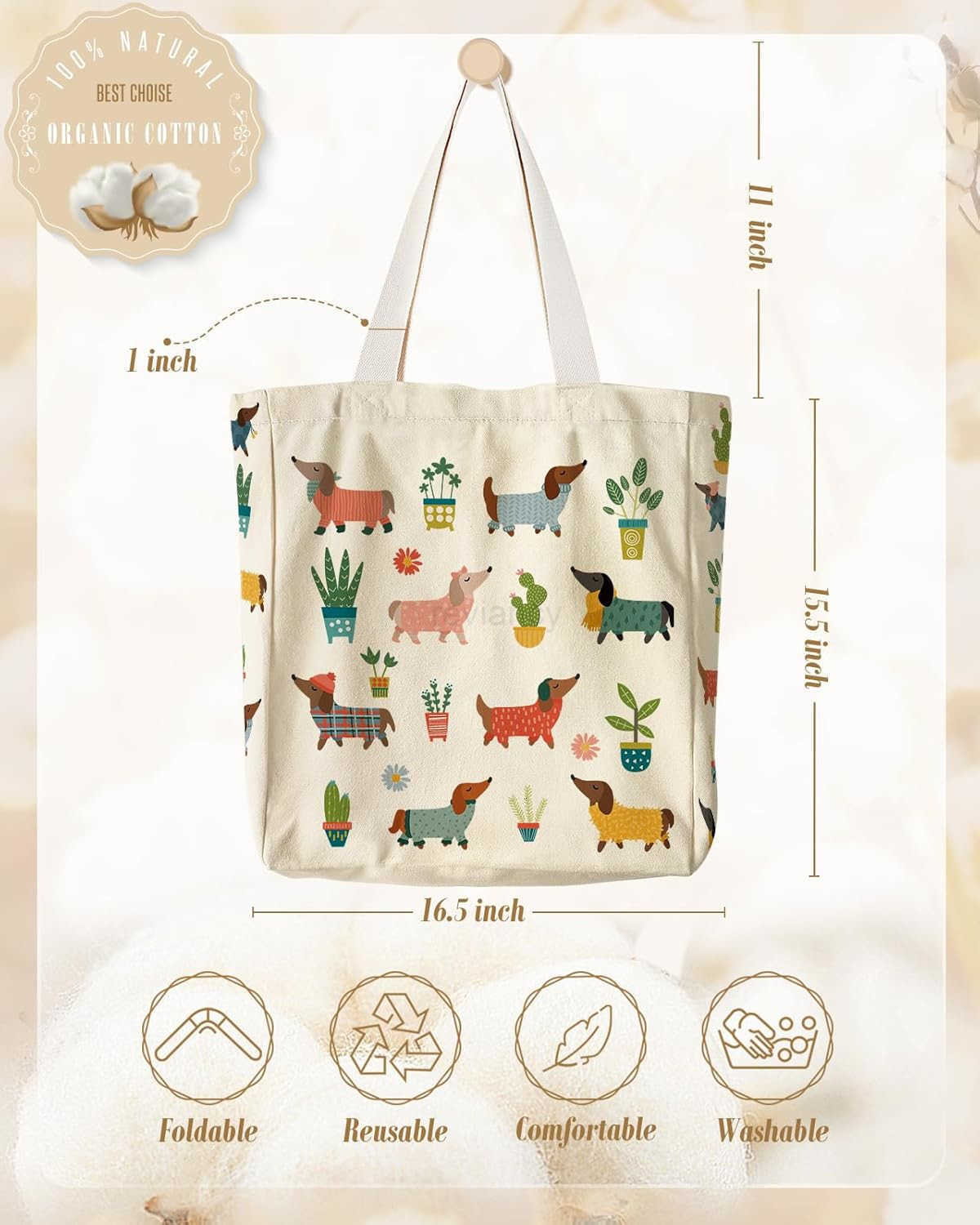 Large Canvas Tote Bag for Women with Zipper and Inner Pocket Aesthetic Cute Shoulder Bag for Shopping DailyW250904