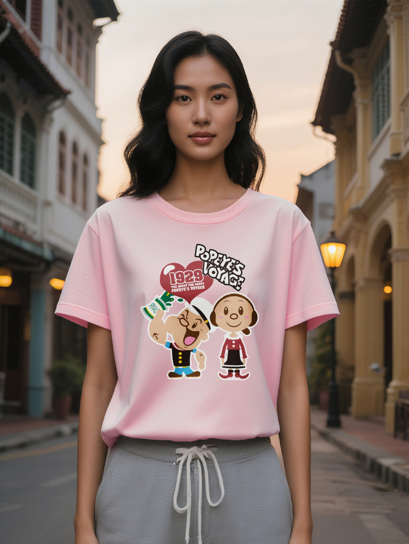 Large XL Everyday Comfort Lady Crew Neck T-Shirt Flexible Fabric Black Cartoon Print Design Lightweight Breathable Summer Plus Size