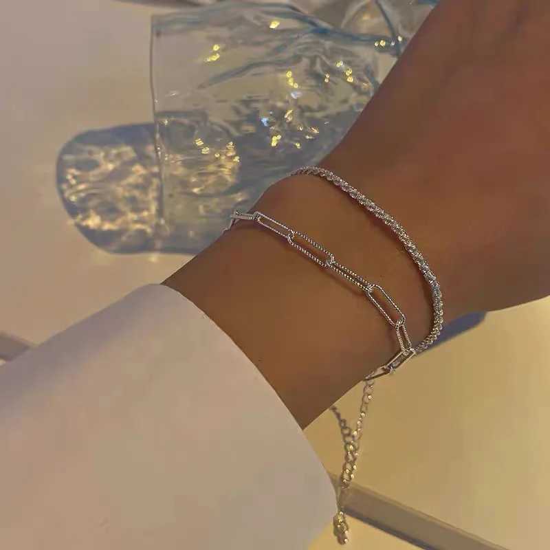 New Fashion Silver Colour Double Layer Bracelet Sparkling Exquisite Simple Women Bracelet Fine Jewelry AccoriesXJ250904