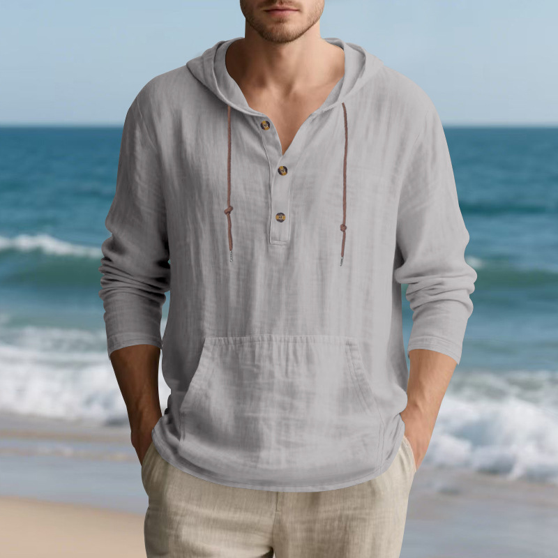 Men's Hoodie Long Sleeve Shirt Cotton Linen Blend Pullover Casual Oversized Beach T-Shirt for Fall European size: S-3XL