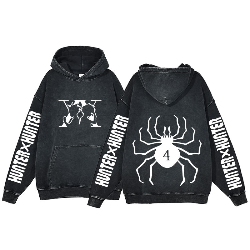 2025 Fall/Winter New Arrival: Anime Hunter X Hunter Washed Vintage Print Street Retro Hoodie - VT2717